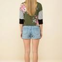 Large OLIVE FLORAL TUNIC TOP WITH CONTRAST SLEEVES