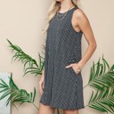 Medium BLACK PRINTED CREW NECK SLEEVELESS DRESS WITH POCKETS