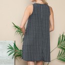 Large BLACK PRINTED CREW NECK SLEEVELESS DRESS WITH POCKETS