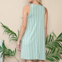 Small SAGE PRINTED CREW NECK SLEEVELESS DRESS WITH POCKETS