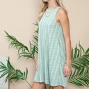 Large SAGE PRINTED CREW NECK SLEEVELESS DRESS WITH POCKETS