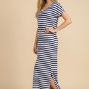 Medium NAVY/WHITE SHORT SLEEVE MAXI DRESS WITH OPEN SIDE