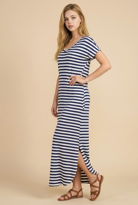 SHORT SLEEVE MAXI DRESS WITH OPEN SIDE