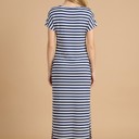 Large NAVY/WHITE SHORT SLEEVE MAXI DRESS WITH OPEN SIDE