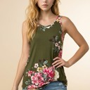 Large OLIVE FLORAL TANK TOP WITH SIDE KNOT