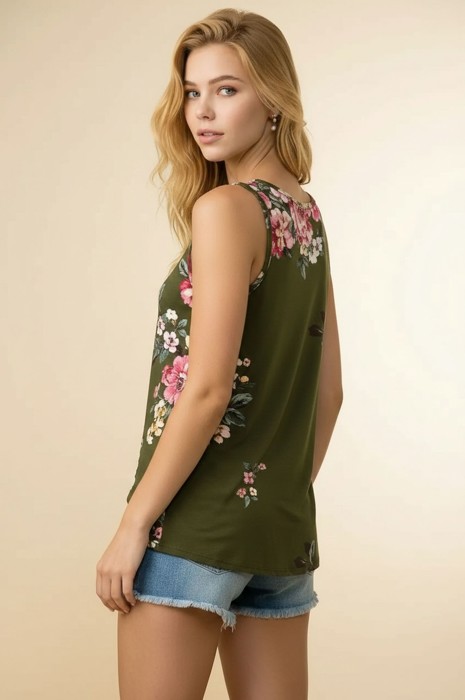 FLORAL TANK TOP WITH SIDE KNOT