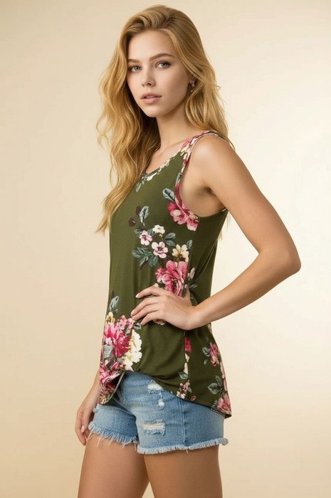 FLORAL TANK TOP WITH SIDE KNOT
