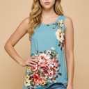 Small TURQUOISE FLORAL TANK TOP WITH SIDE KNOT