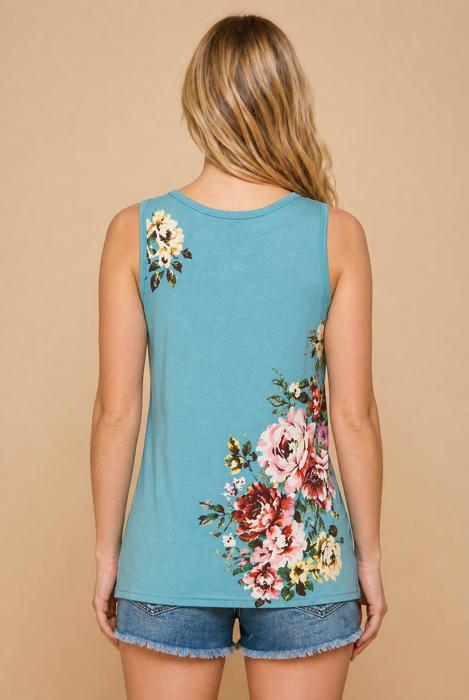 FLORAL TANK TOP WITH SIDE KNOT
