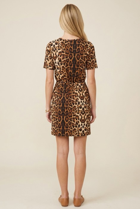 ANIMAL PRINT DRESS WITH WAIST ELASTIC AND POCKETS
