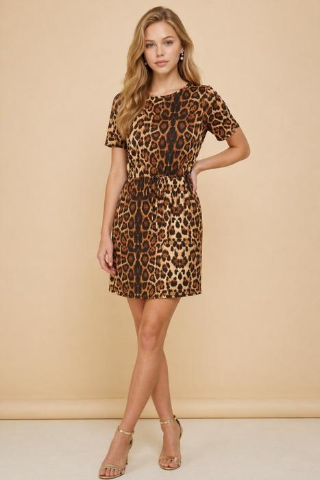 ANIMAL PRINT DRESS WITH WAIST ELASTIC AND POCKETS