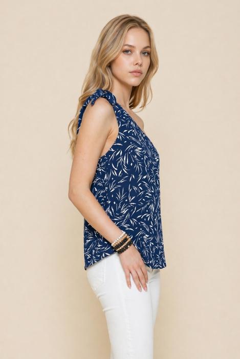 PRINT ONE SHOULDER KNOT SIDE TOP