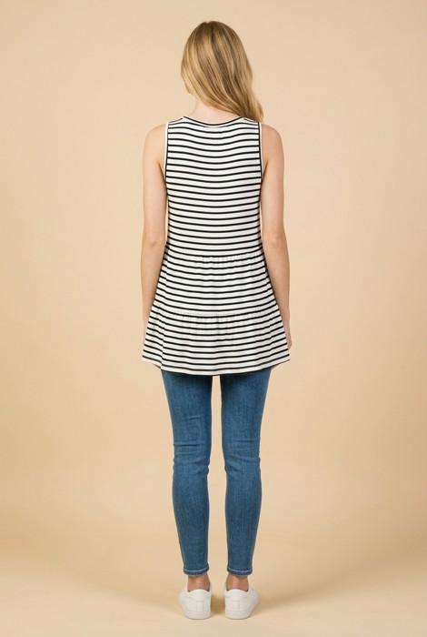 STRIPE SLEEVELESS RUFFLE TUNIC DRESS