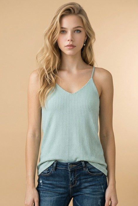 WAFFLE V-NECK STRAP TANK TOP