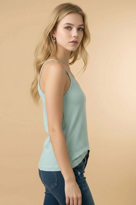 WAFFLE V-NECK STRAP TANK TOP