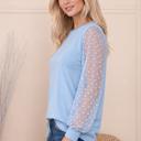 Small BLUE SOLID TOP WITH POLKA DOT LONG SLEEVES