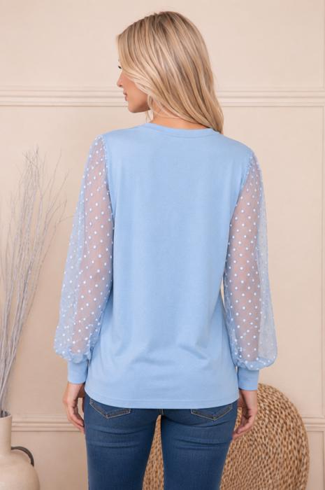 SOLID TOP WITH POLKA DOT LONG SLEEVES