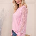 Small PINK SOLID TOP WITH POLKA DOT LONG SLEEVES