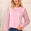 XL PINK SOLID TOP WITH POLKA DOT LONG SLEEVES