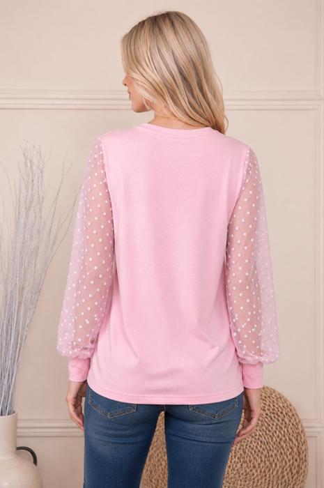 SOLID TOP WITH POLKA DOT LONG SLEEVES