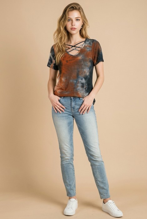 CHEST CRISS CROSS TIE DYE TOP