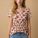 Medium IVORY FLORAL SHORT SLEEVE PEPLUM TUNIC TOP