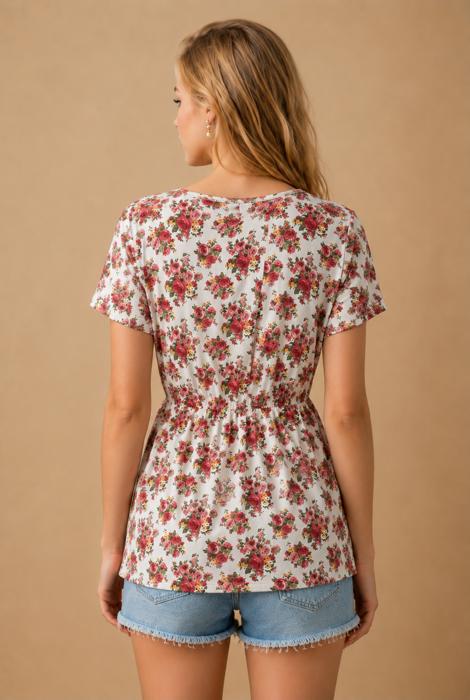 FLORAL SHORT SLEEVE PEPLUM TUNIC TOP
