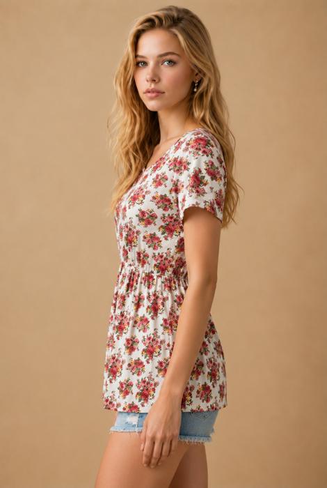 FLORAL SHORT SLEEVE PEPLUM TUNIC TOP