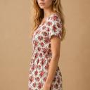XL IVORY FLORAL SHORT SLEEVE PEPLUM TUNIC TOP