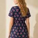 Medium NAVY FLORAL SHORT SLEEVE PEPLUM TUNIC TOP