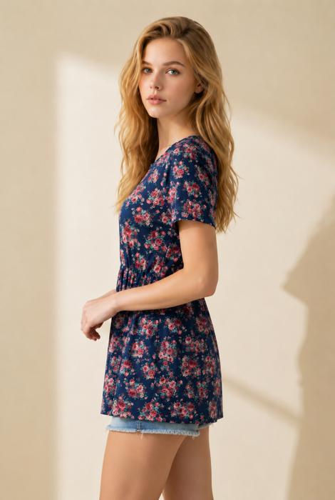 FLORAL SHORT SLEEVE PEPLUM TUNIC TOP