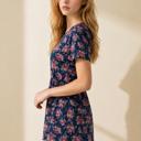 XL NAVY FLORAL SHORT SLEEVE PEPLUM TUNIC TOP