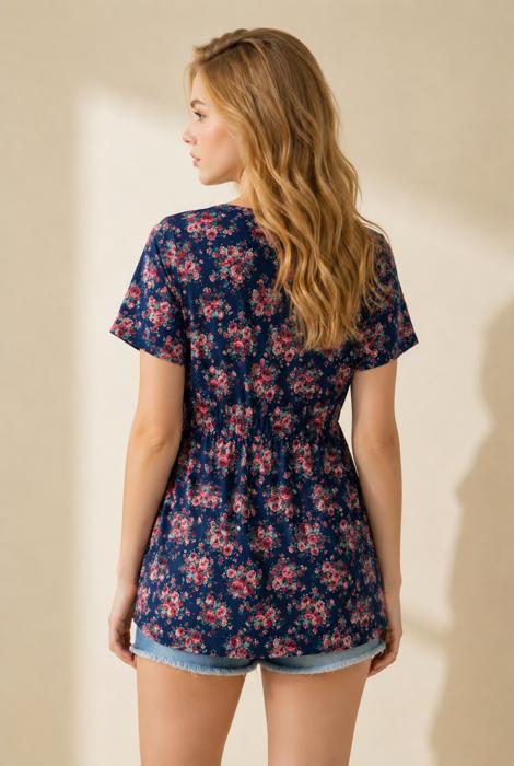 FLORAL SHORT SLEEVE PEPLUM TUNIC TOP