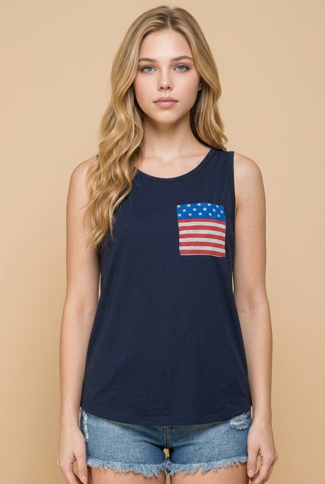 SOLID TANK TOP WITH FLAG DETAIL