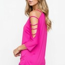 Small FUCHSIA SOLID STRAP OPEN SHOULDER AND SLEEVES TUNIC TOP