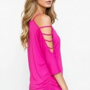 Small FUCHSIA SOLID STRAP OPEN SHOULDER AND SLEEVES TUNIC TOP