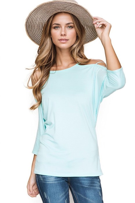 SOLID STRAP OPEN SHOULDER AND SLEEVES TUNIC TOP