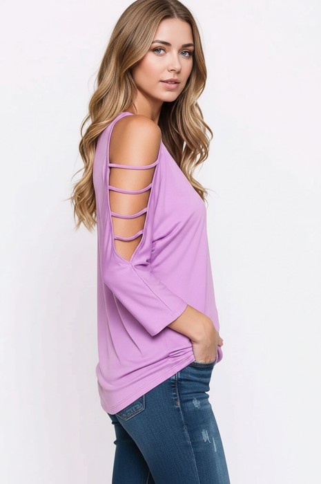 SOLID STRAP OPEN SHOULDER AND SLEEVES TUNIC TOP
