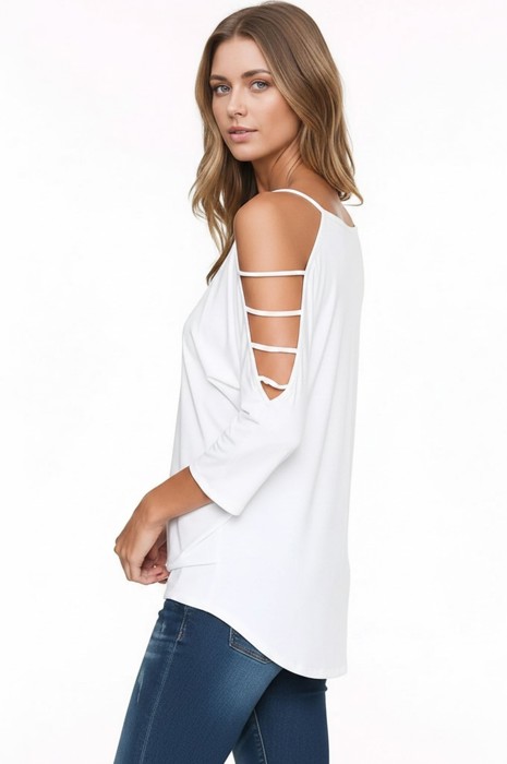 SOLID STRAP OPEN SHOULDER AND SLEEVES TUNIC TOP
