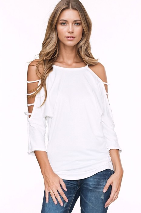SOLID STRAP OPEN SHOULDER AND SLEEVES TUNIC TOP