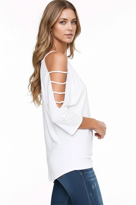 SOLID STRAP OPEN SHOULDER AND SLEEVES TUNIC TOP