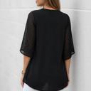 Small BLACK SOLID SHORT SLEEVE TOP WITH SWISS DOT SLEEVES 
