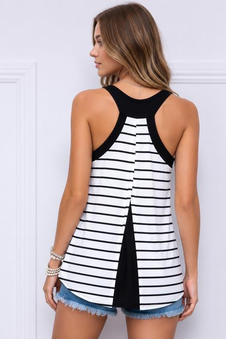 V-NECK TANK TOP WITH STRIPE AND SOLID CONTRAST COLOR BLOCK