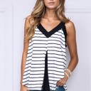 Large BLACK V-NECK TANK TOP WITH STRIPE AND SOLID CONTRAST COLOR BLOCK