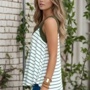 Medium OLIVE V-NECK TANK TOP WITH STRIPE AND SOLID CONTRAST COLOR BLOCK