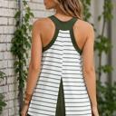 XL OLIVE V-NECK TANK TOP WITH STRIPE AND SOLID CONTRAST COLOR BLOCK