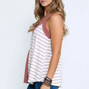 Large ROSE V-NECK TANK TOP WITH STRIPE AND SOLID CONTRAST COLOR BLOCK