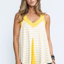 Small YELLOW V-NECK TANK TOP WITH STRIPE AND SOLID CONTRAST COLOR BLOCK