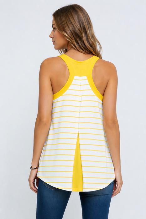 V-NECK TANK TOP WITH STRIPE AND SOLID CONTRAST COLOR BLOCK