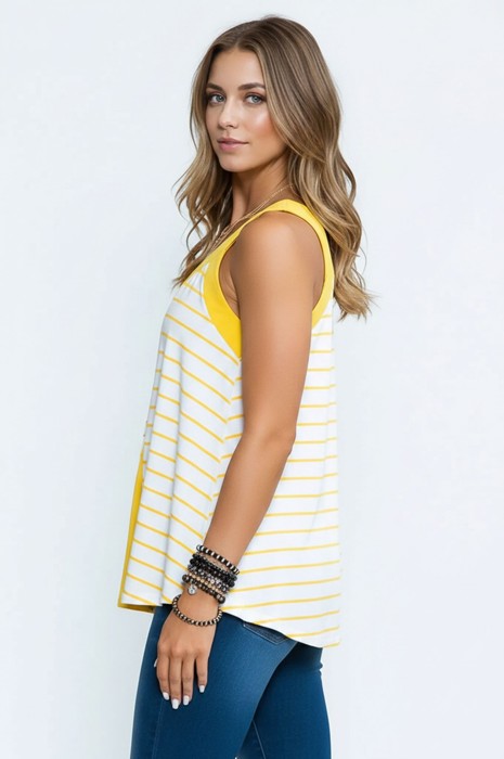 V-NECK TANK TOP WITH STRIPE AND SOLID CONTRAST COLOR BLOCK